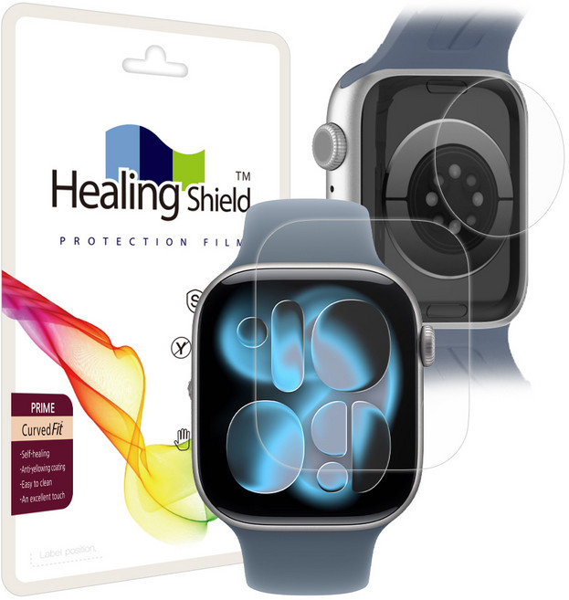 Healing Shield Prime 高光澤螢幕保護貼 46mm 2片 + 心率感應器保護貼 2片 組, 單一顏色