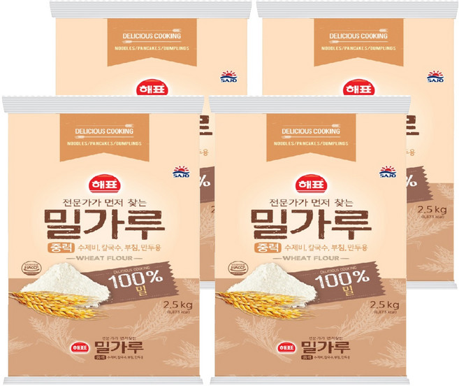 해표 중력 밀가루, 2.5kg, 4개