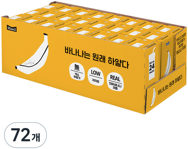 바나나는원래하얗다 우유, 190ml, 72개