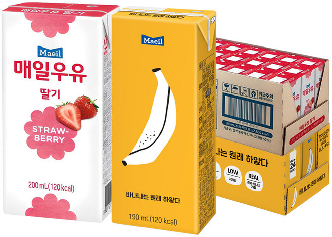 매일우유 멸균 딸기 200ml 24p + 바나나 190ml 24p, 1세트