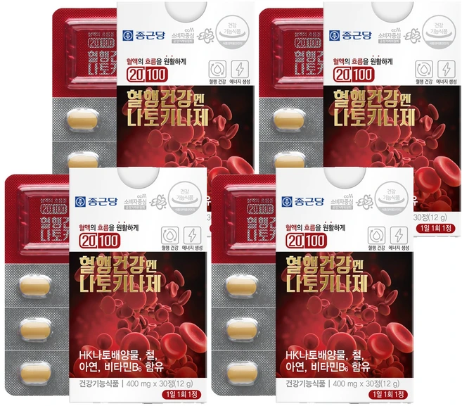 종근당 혈행건강엔 나토키나제 12g, 30정, 4개 - 쿠팡