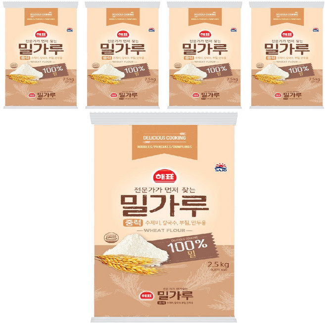 해표 중력 밀가루, 2.5kg, 5개