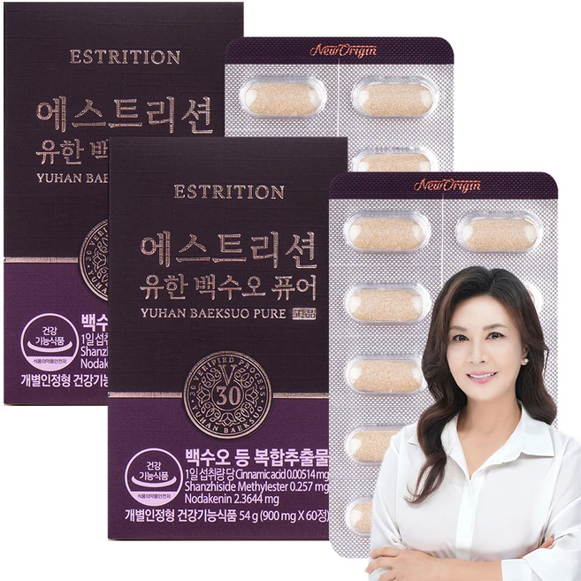 유한건강생활 에스트리션 유한 백수오 퓨어 60정, 2개, 54g - 쿠팡