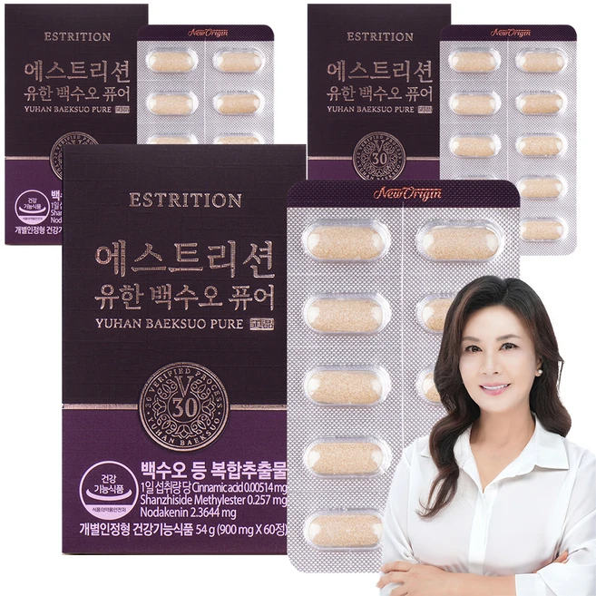 유한건강생활 에스트리션 유한 백수오 퓨어 60정, 3개, 54g - 쿠팡