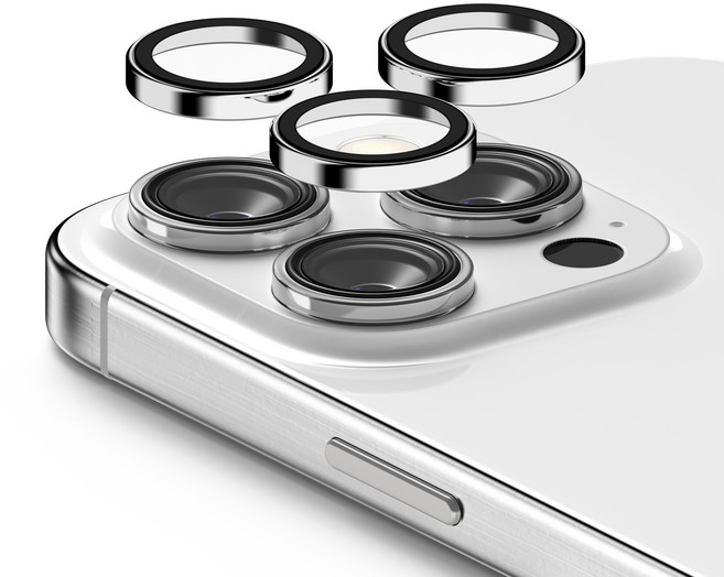 케이엠디자인 강화유리 메탈링 카메라 렌즈 보호필름 세트 실버, 1세트