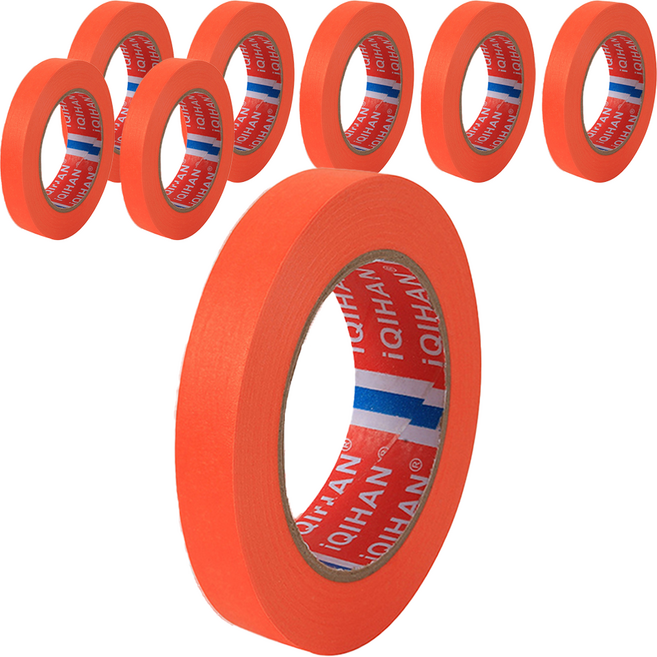 iQIHAN 다다 칼라 마스킹 테이프 15mm x 20m, 주황, 8개