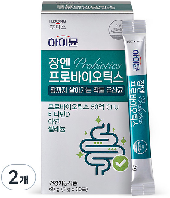 하이뮨 장엔 프로바이오틱스 장까지 살아가는 착붙 유산균 60g, 30회분, 2개