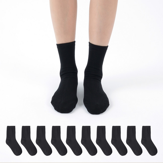 가나양말 여성용 두겹 심플 중목양말 200N 10켤레
