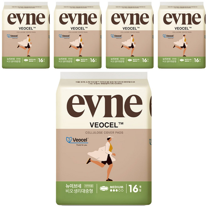 이브네 뉴 비오셀 생리대 날개형, 중형, 16개입, 5개