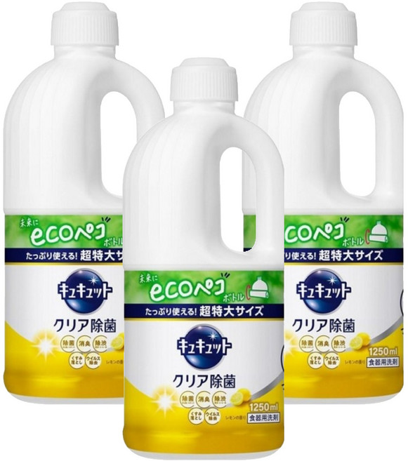Kao 花王 Cucute 珂珂透 餐具洗碗精補充瓶 檸檬香, 1.25L, 3瓶