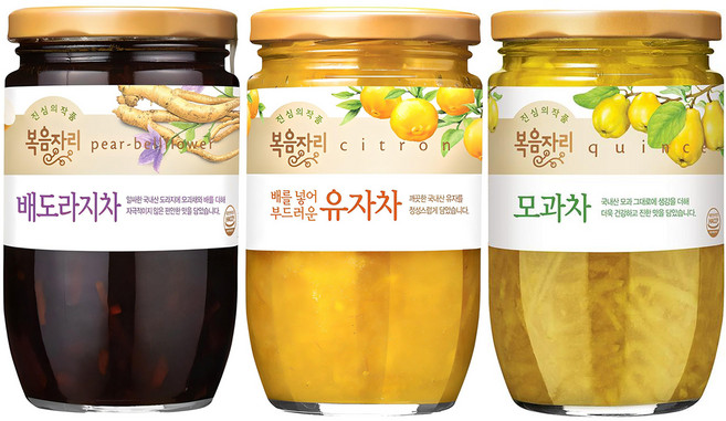 복음자리 배도라지차 470g + 유자차 480g + 모과차 480g, 1세트