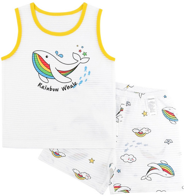 메이키즈 아동용 통기성 무지개웨일 민소매변화지 상하의 세트