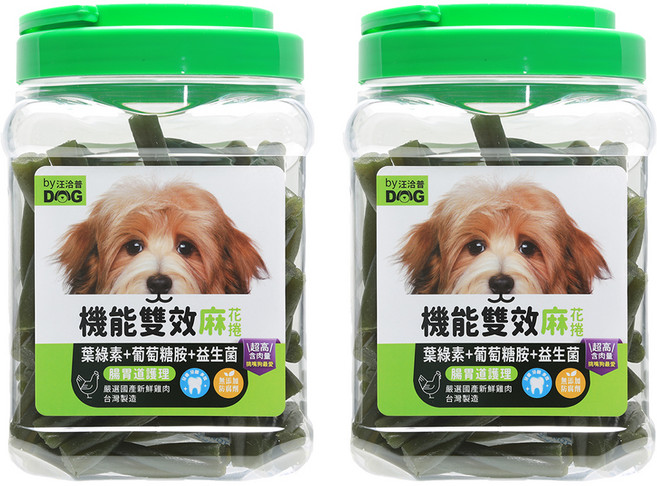 by DOG 機能雙效麻花捲 3個月以上犬用, 葉綠素 + 葡萄糖胺 + 益生菌, 800g, 2罐