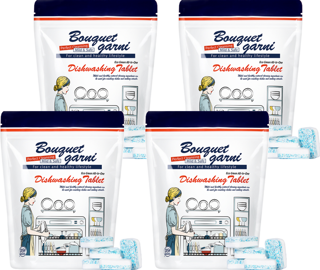 부케가르니 에코 그린 식기세척기 세제 타블렛형, 500g, 4개