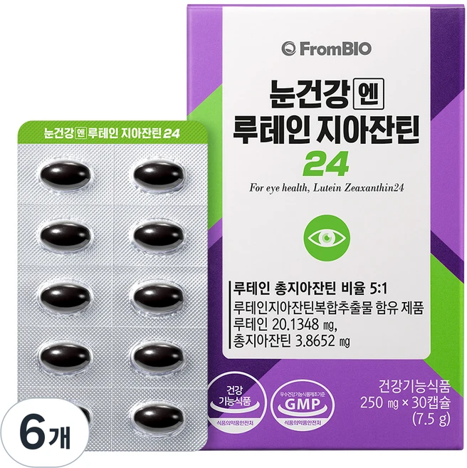 프롬바이오 눈건강엔 루테인 지아잔틴24 7.5g, 30정, 6개 - 쿠팡