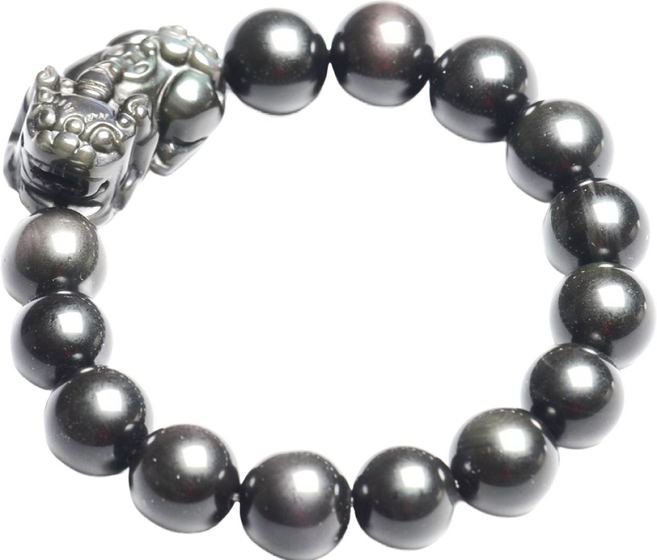 財神小舖 彩虹眼黑曜石貔貅手鍊 12mm 招財開運 時尚配飾