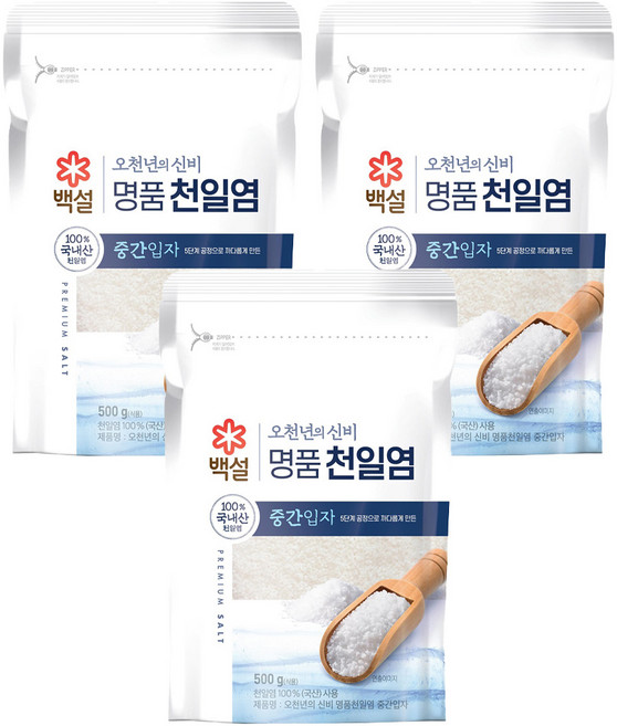 오천년의 신비 중간입자 천일염, 500g, 3개