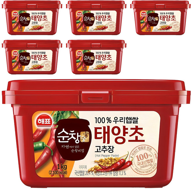 해표 순창궁 100% 우리햅쌀 태양초 고추장, 1kg, 6개