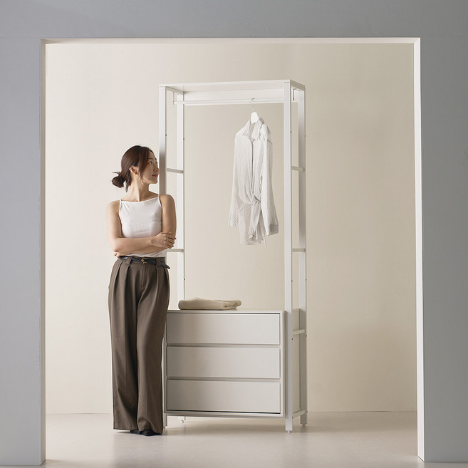 웰퍼니쳐 모우 드레스룸 시스템 행거 3단 서랍형 방문설치, 화이트