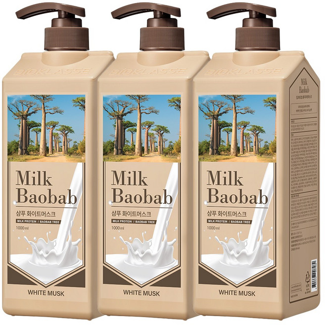 밀크바오밥 샴푸 화이트머스크향, 1L, 3개