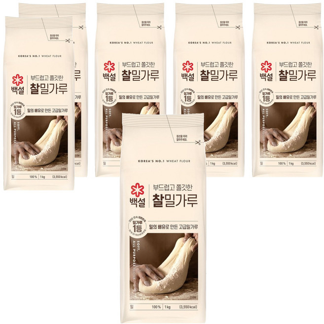 백설 찰밀가루, 1kg, 6개
