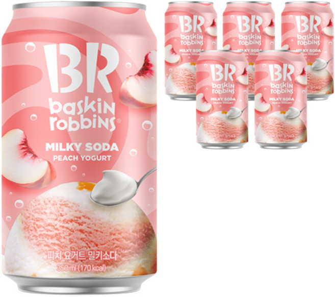 배스킨라빈스 피치요거트 밀키 소다, 350ml, 6개