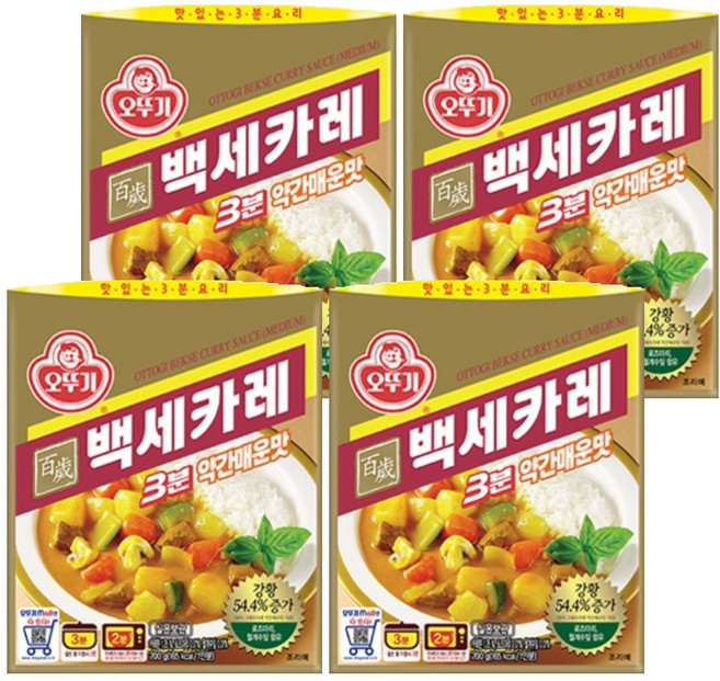 오뚜기 3분 백세카레 약간매운맛, 4개, 200g