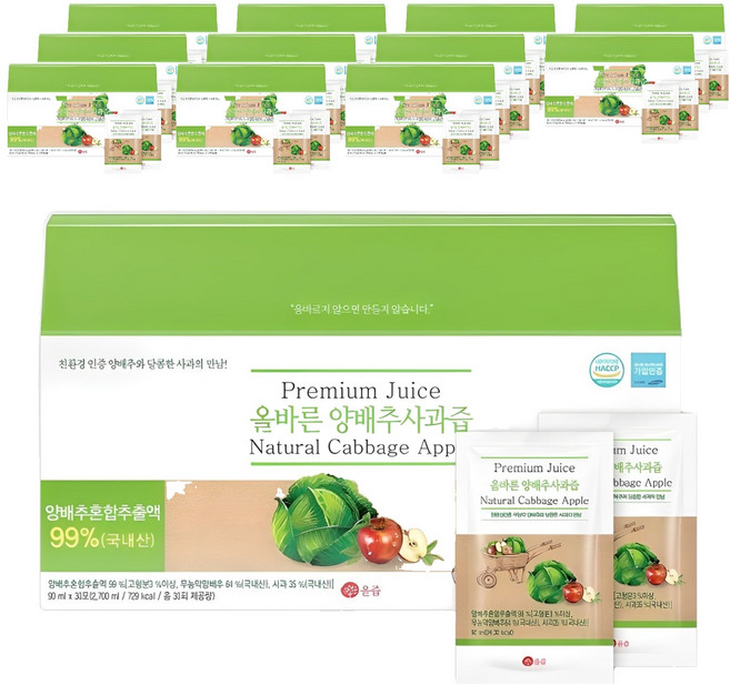 올즙 국내산 올바른 양배추 사과즙, 2.7L, 12박스