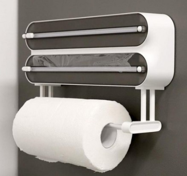 히키스 무타공 키친타올 행거 투명 슬라이딩 다용도 2단 랩 커터기, 혼합색상, 1개