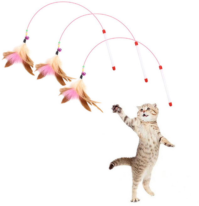 아리코 고양이 낚시대 깃털 와이어 장난감, 혼합색상, 3개