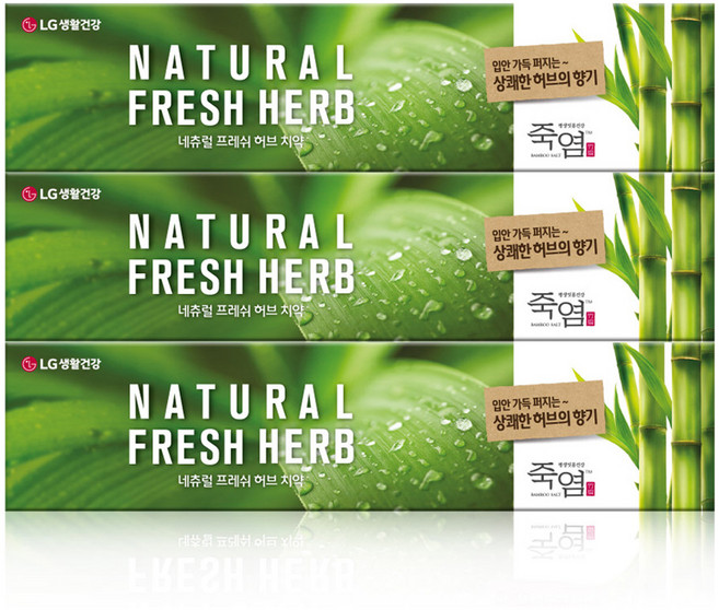 죽염 네츄럴 프레쉬 허브 치약, 130g, 3개