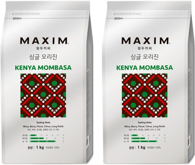 맥심 원두커피 싱글 오리진 케냐 몸바사 원두, 1kg, 2개, 홀빈(분쇄안함)