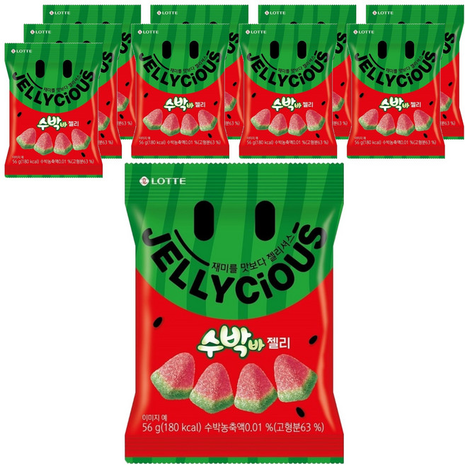 롯데웰푸드 젤리셔스 수박바, 56g, 10개