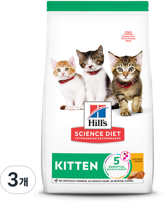 힐스사이언스다이어트 고양이 치킨 레시피 기능성 사료, 키튼, 1.58kg, 3개