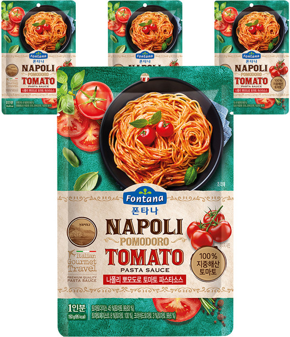 폰타나 나폴리 뽀모도로 토마토 파스타소스 파우치, 150g, 4개
