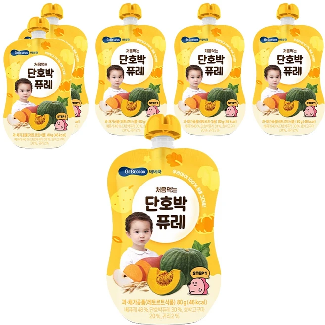 베베쿡 처음먹는 퓨레, 단호박, 80g, 6개 - 쿠팡