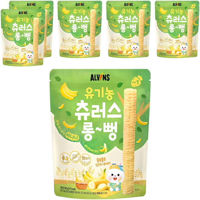 ALVINS 愛彬思 嬰兒用吉拿棒長條 STEP1, 香蕉口味, 6個