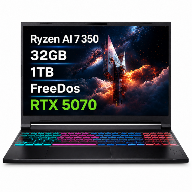 에이서 2025 니트로 16 라이젠 AI 라이젠 AI 300 시리즈 지포스 RTX 5070, 블랙, 1TB, 32GB, Free DOS, AN16S-61-R4WY