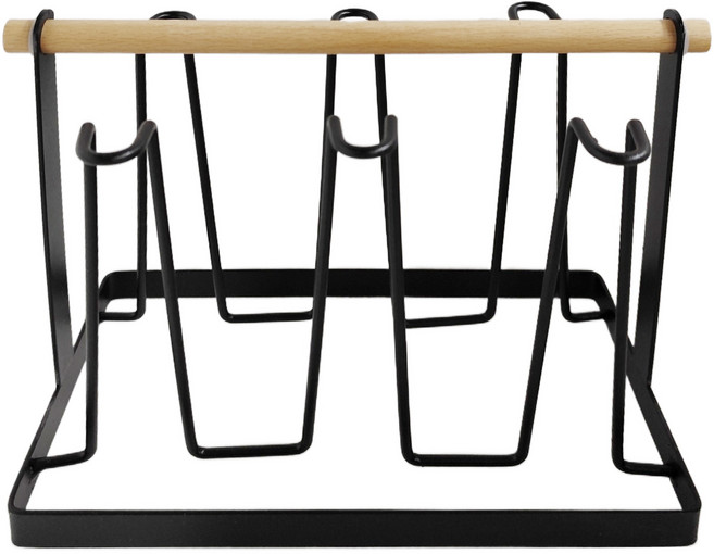 艾米購物 杯架 + 實木托盤 瀝水杯架 馬克杯架 茶杯架 杯子收納 玻璃杯架 14*24*19 cm 約450g, 黑色, 1組