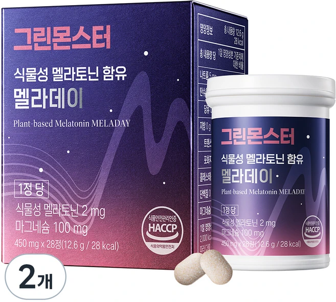 그린몬스터 식물성 멜라토닌 함유 멜라데이, 28정, 2개 - 쿠팡