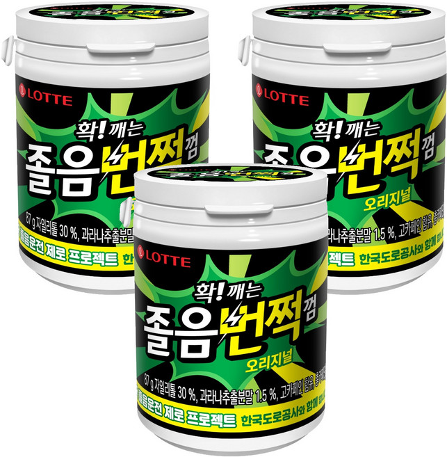롯데웰푸드 졸음번쩍 껌 오리지널, 87g, 3개