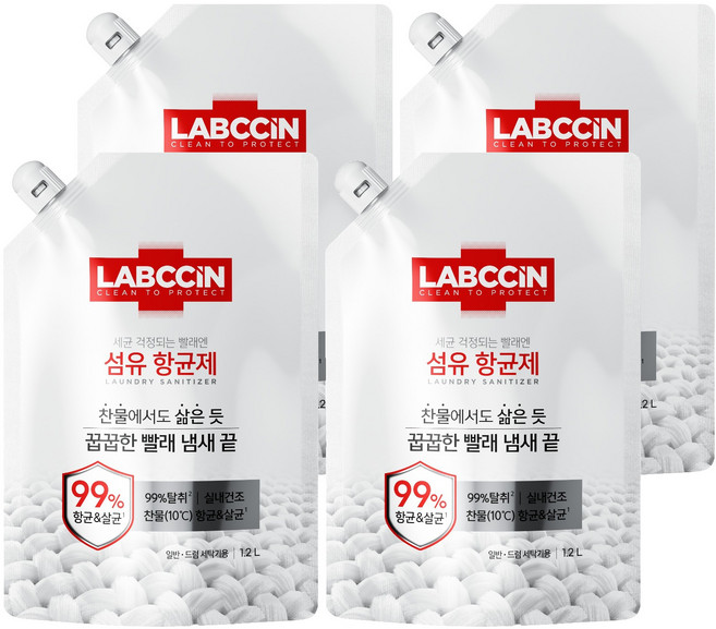 랩신 섬유 항균제 상쾌한 솔잎향 리필, 1.2L, 4개