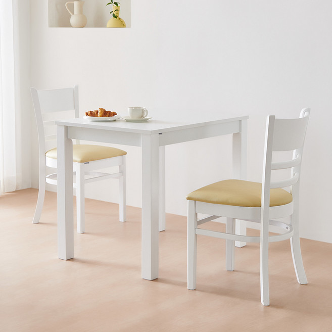 동서가구 캐빈 고무나무 원목 식탁 2인용 + 의자2p 세트 방문설치, 화이트, 일반의자 2