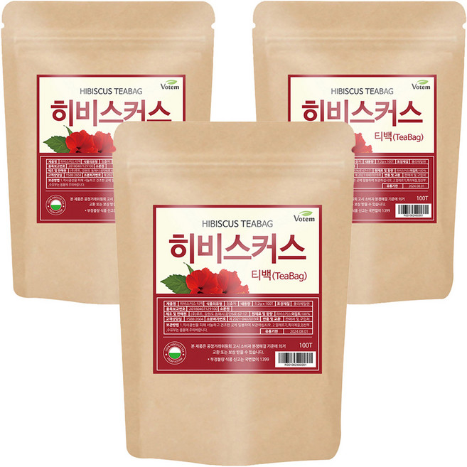 VOTEM 히비스커스 삼각 티백차, 1.2g, 100개입, 3개
