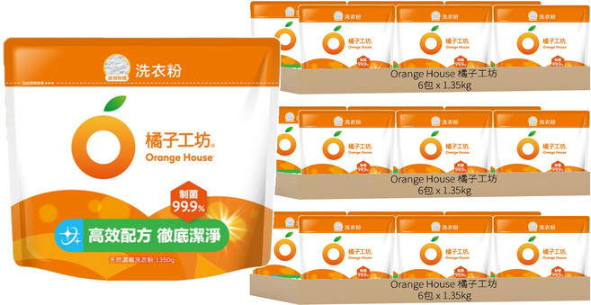 Orange House 橘子工坊 天然濃縮洗衣粉環保包 制菌力99.9%, 1.35kg, 18包