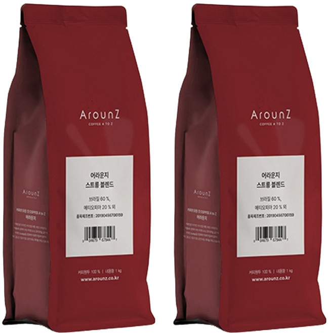 어라운지 스트롱 블렌드 원두커피, 1kg, 2개, 홀빈(분쇄안함)