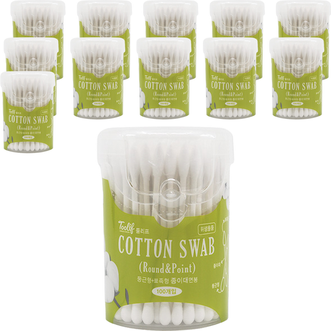툴리프 종이면봉 Round&Point, 12개, 100개입