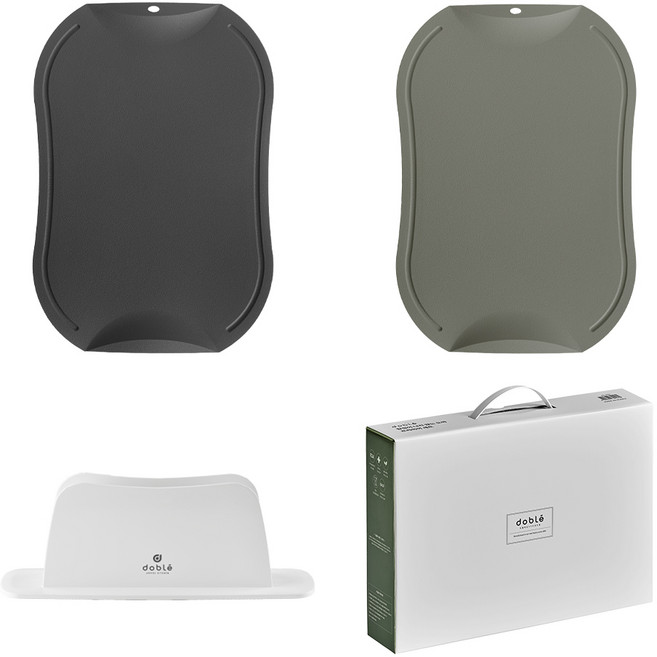 도블레 칼집나지 않는 도마 중 차콜 + 카키 + 거치대 세트, 1세트, 도마 2p + 거치대