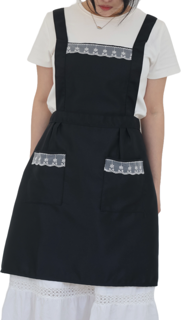 씨오브비 주방 가정용 레이스 무지 앞치마, 블랙, 1개