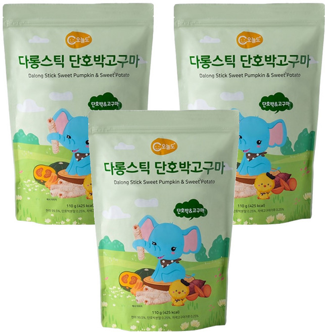 오늘도 다롱스틱 단호박고구마 유아쌀과자, 혼합맛(단호박/고구마), 110g, 3개